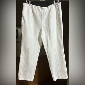 Susan Graver Ponte Knit Pull On Pants Sz LP White Cropped Stretch Career Casual